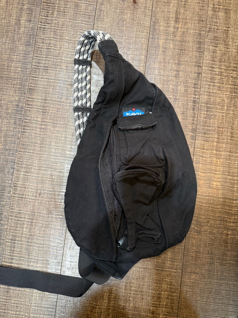 Kavu Black Crossbody Sling Bag with Patterned Strap